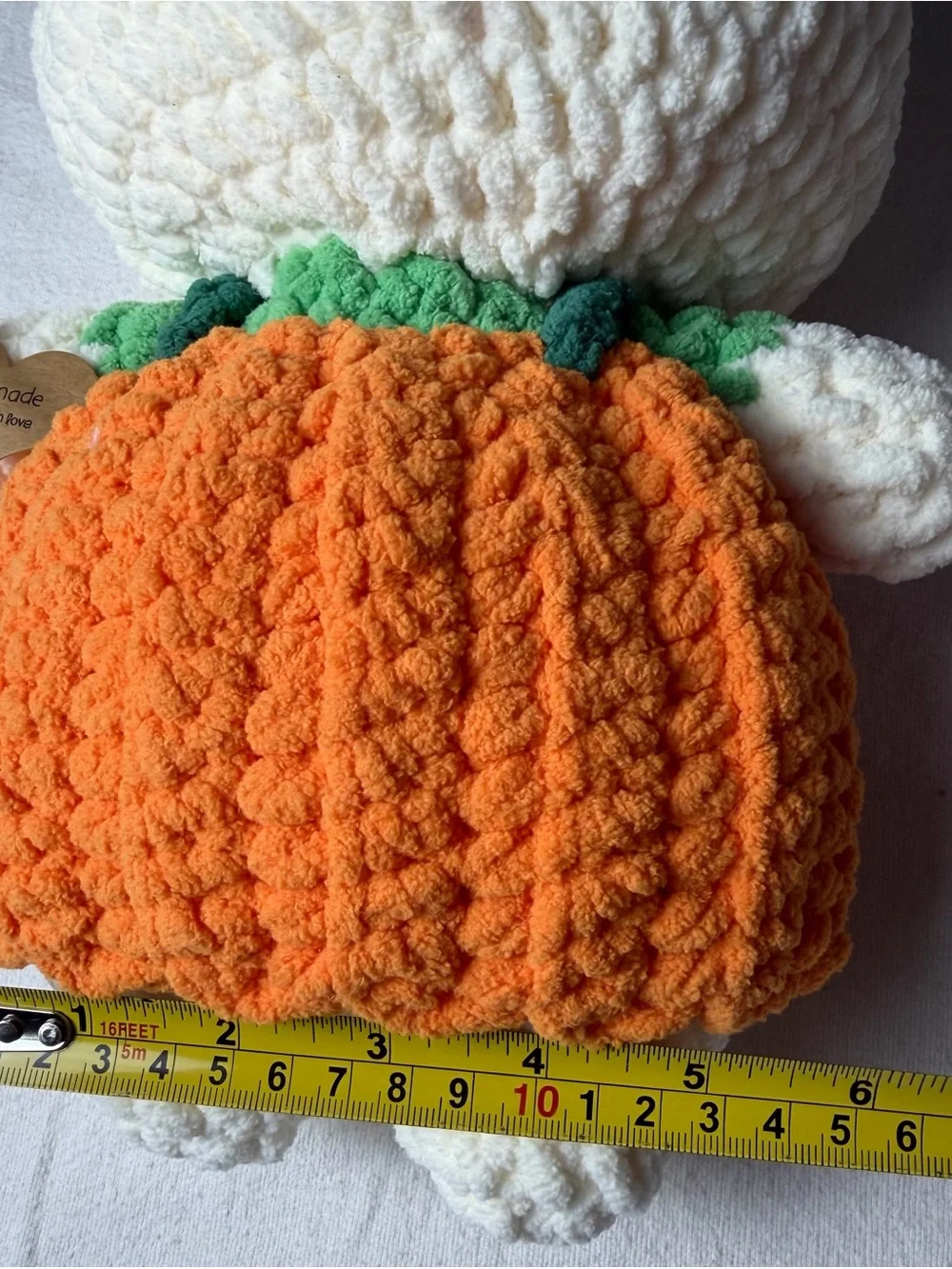 Handmade White & Orange Plush Hello kitty in Pumpkin Outfit - Cute Fall Pet Toy